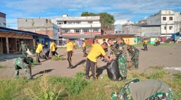 Wujud Nyata Gerakan Indonesia Asri, Kodim 1310 dan Polres serta Masyarakat Bitung, gelar Karya Bakti Bersihkan Area Pasar